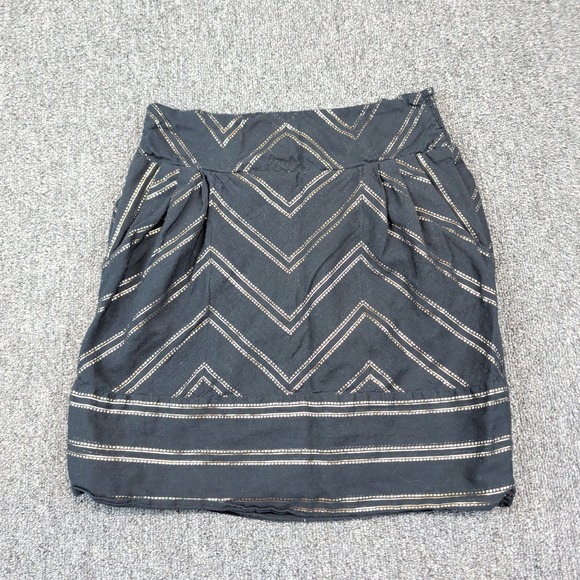 Ecote Boho Chevron Metallic Gold Black Mini Skirt XS Festival Party Pocket — photo 2